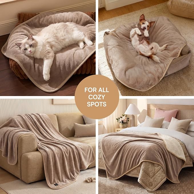 Luciphia Waterproof Blanket for Dog Washable Reversible Sherpa Fleece Throw Blanket for Bed Couch Soft Liquid Pee Proof Furniture Cover Protector for Small Medium Large Pet Cat Khaki 35" x 25"