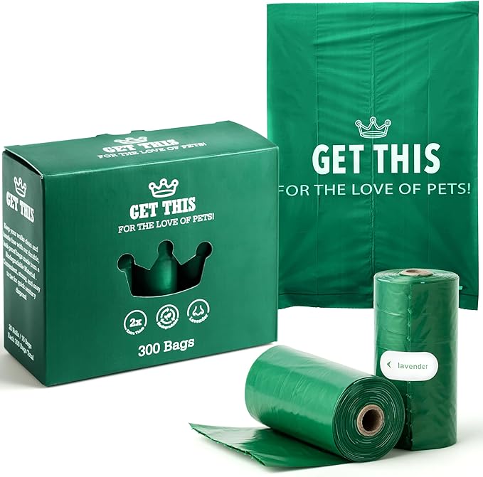GET THIS Dog Poop Bag - 300 Dog Waste Bags, Lavender Scented, Leakproof & Odor-Trapping, Durable Waste Bags – 20 Rolls (15 Pet Poop Bagі Per Roll), 13x9" Environment-friendly Potty Bags