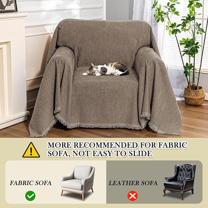 MEETSKY Small Couch Cover Oversized Armchair Sofa Cover Washable for Dogs Sofa Single Recliner, Chenille Sofa Throw Slipcover for Pets Sofa Cover Thick, 71" x 91", Sand