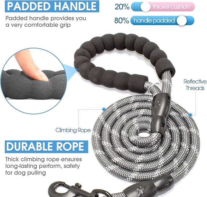 BAAPET 2/4/5/6 FT Dog Leash with Comfortable Padded Handle and Highly Reflective Threads for Small Medium and Large Dogs (4FT-1/2'', Grey)