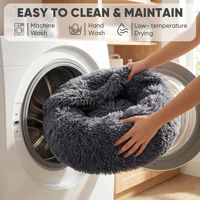 Himax Dog Beds for Small Dogs, Donut Dogs Beds with Blanket Attached, Calming Dog Bed Washable (20"/26"/35") Grey