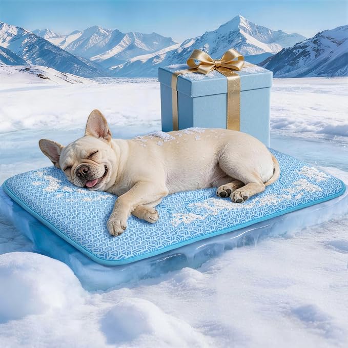 Cooling Mat for Dogs, Large Dog Bed & Dog Cooling Pad, Waterproof Pet Cooling Mat with Breathable Foam, Instant Relief for Dogs & Cats, Blue 24"x18"