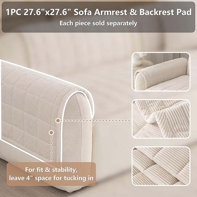 Premium Washable Couch Cover for Dogs, Non Slip Sectional Sofa Protector for L Shape Couch,Dog Couch Cover for Waterproof(1PC/27.6"x27.6",White)