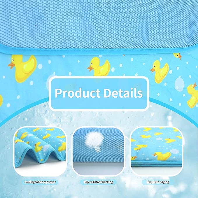 DELIFUR Cat Cooling Mat- Pet Ice Mat Outdoor for Dogs Self Cooling Pad for Kitten Cat Puppy Machine Washable (Medium, Blue Duck)