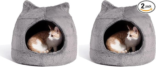 Best Friends by Sheri Meow Hut in Fur Cover Dome Cat and Dog Bed, Gray, Small (Pack of 2)