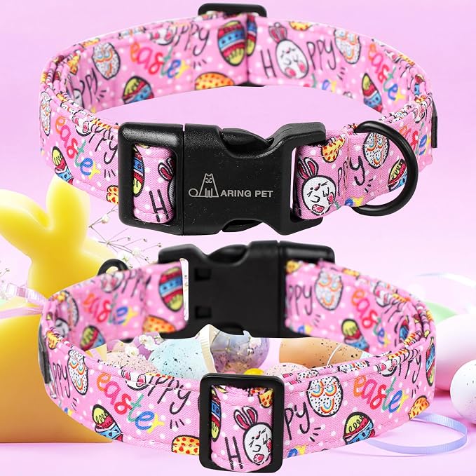 ARING PET Easter Dog Collar, Cute Pink Eggs Pet Collars with Quick Release Buckle for Puppy Small Medium Large Boy Girl Dogs-XS