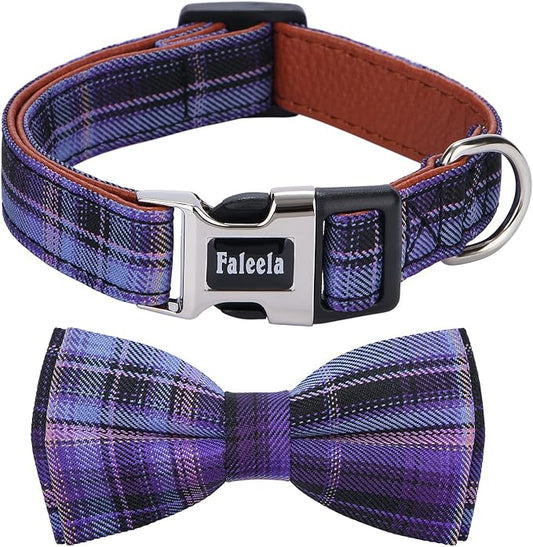 Faleela Soft &Comfy Bowtie Dog Collar,Detachable and Adjustable Bow Tie Collar,for Small Medium Large Pet (Purple, Medium (Pack of 1))