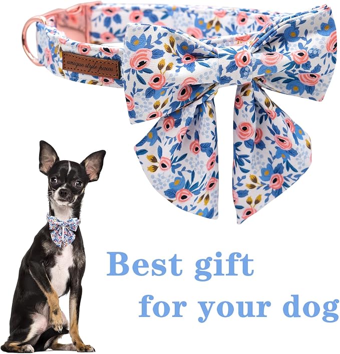 Unique style paws Dog Collar with Tie Adjustable Blue Bowtie Puppy Collars for Small Medium Large Dogs and Cats-XL
