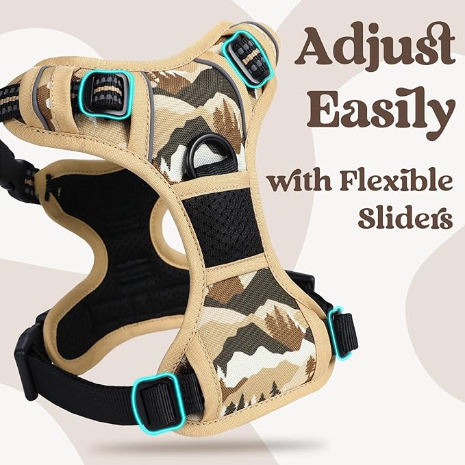 rabbitgoo Dog Harness Small Sized, No Pull Easy On & Off with 3 Buckles Pet Harness, Adjustable Soft Walking Vest with 2 Clips and Handle, Reflective for Small Dogs, Desert Ridge, S
