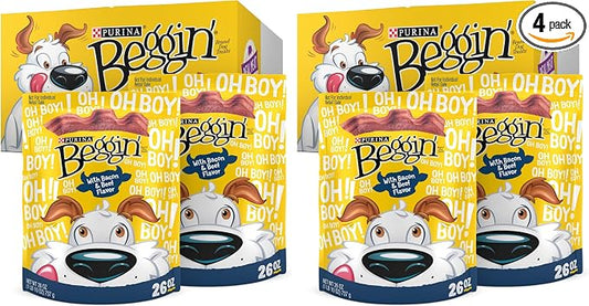 Purina Beggin' Strips with Real Meat Dog Treats with Bacon and Beef Flavors - 26 oz. Pouches,(Pack of 4)