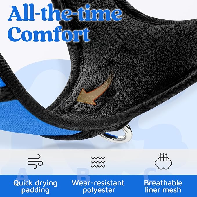 rabbitgoo Dog Harness Medium Sized, 3 Buckles Easy On & Off No Pull Pet Vest, Soft Padded Walking Pet Harness with Control Handle, Adjustable and Reflective, Blue, M