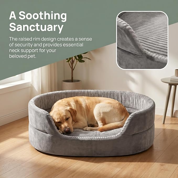 Medium Dog Bed Cat Bed 18x26 Inch, Calming Pet Bed for Dogs & Cats, Machine Washable Dog Bed，Half-Enclosed Open-Top Velvet Anti-Anxiety Bed, Cozy Snuggle Bed (Grey)