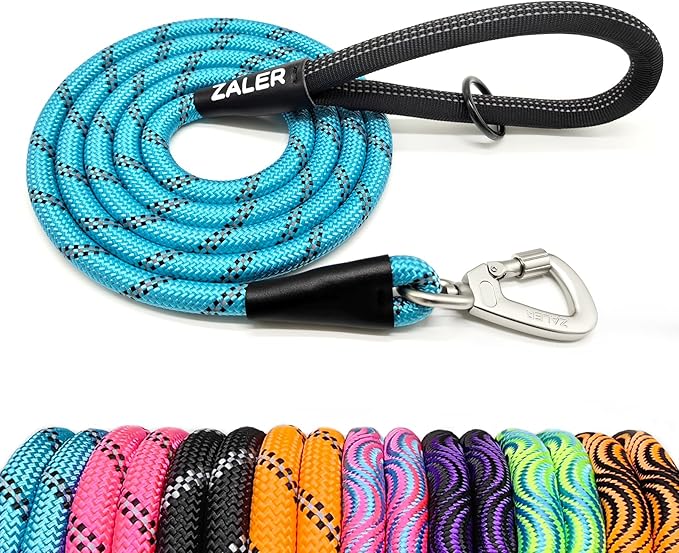 ZALER Rope Dog Leash, 4/5/6/10/15/20/30/50 Foot Reflective Dog Leashes with Carabiner, Heavy Duty Pet Lead for Large and Medium Dogs (5FT, Blue)