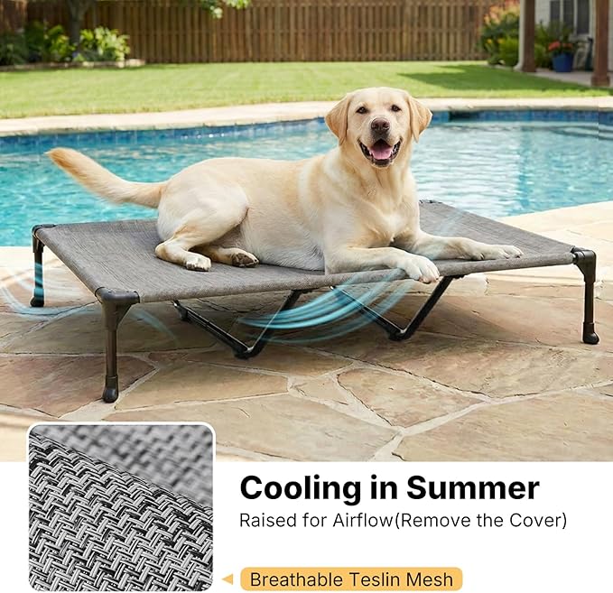 Veehoo Cooling Elevated Dog Bed Add Removable Waterproof Bolster Cushion Mat, Raised Pet Cot with Breathable Teslin Mesh, No-Slip Feet, Dog Sofa Bed for Indoor Outdoor, XXLarge, Black Silver