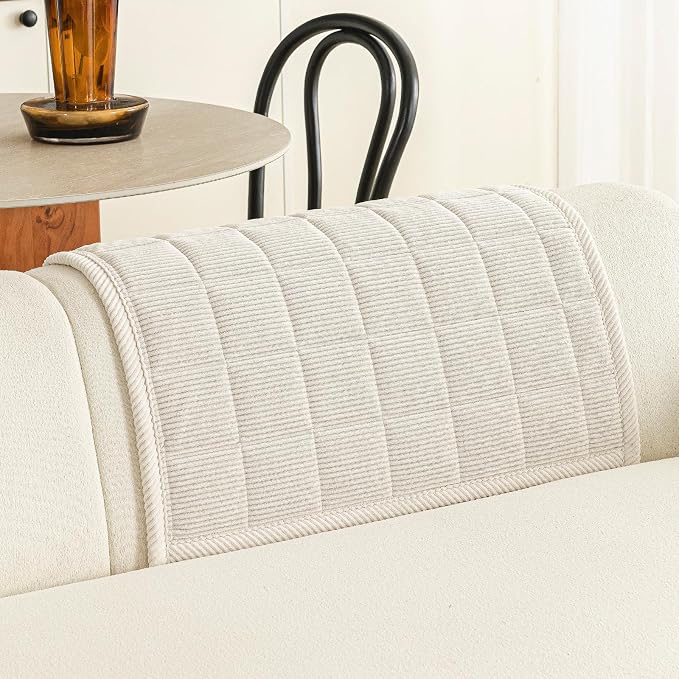 Velvet Couch Covers for Sectional Sofa Washable, Non-Slip L Shaped Sectional Couch Cover, Soft Pet Couch Covers for Sofas, Furniture Slipcovers for Single Sofa(1PC,35"x35",Beige White)
