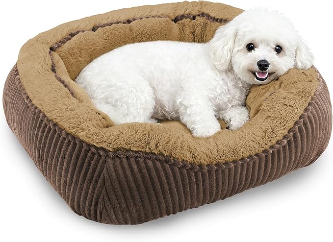 Dog Beds for Small Medium Large Dogs & Cats. Washable Pet Bed, Orthopedic Dog Sofa Bed, Soft Calming Sleeping Warming Puppy Bed (Brown, Small-(20’’x 19’’x 6’’))
