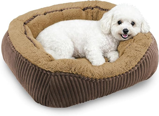 Dog Beds for Small Medium Large Dogs & Cats. Washable Pet Bed, Orthopedic Dog Sofa Bed, Soft Calming Sleeping Warming Puppy Bed (Brown, Small-(20’’x 19’’x 6’’))