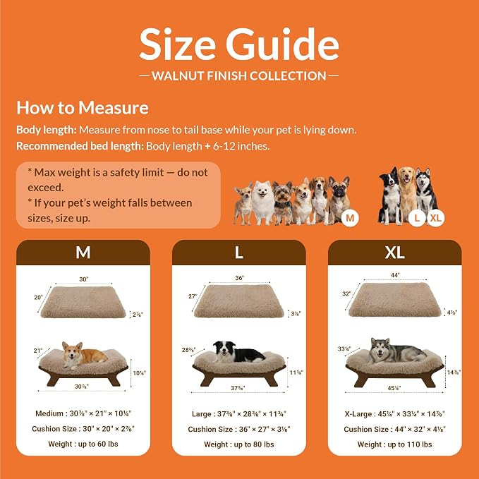 Muihood Wood Elevated Dog Bed Frame and Egg Crate Foam Mattress, Luxurious Suitable for Pets Up to 60 lbs, Walnut Grain Pattern, M