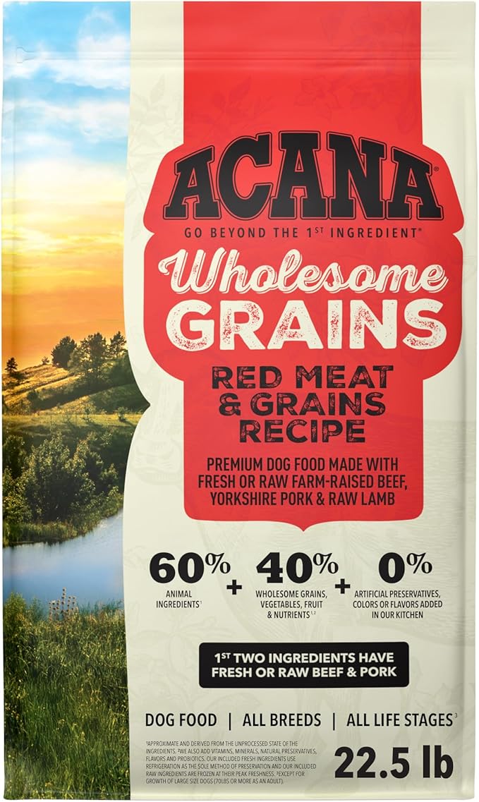 ACANA Wholesome Grains Dry Dog Food Red Meat & Grains Beef Pork & Lamb Recipe 22.5lb Bag