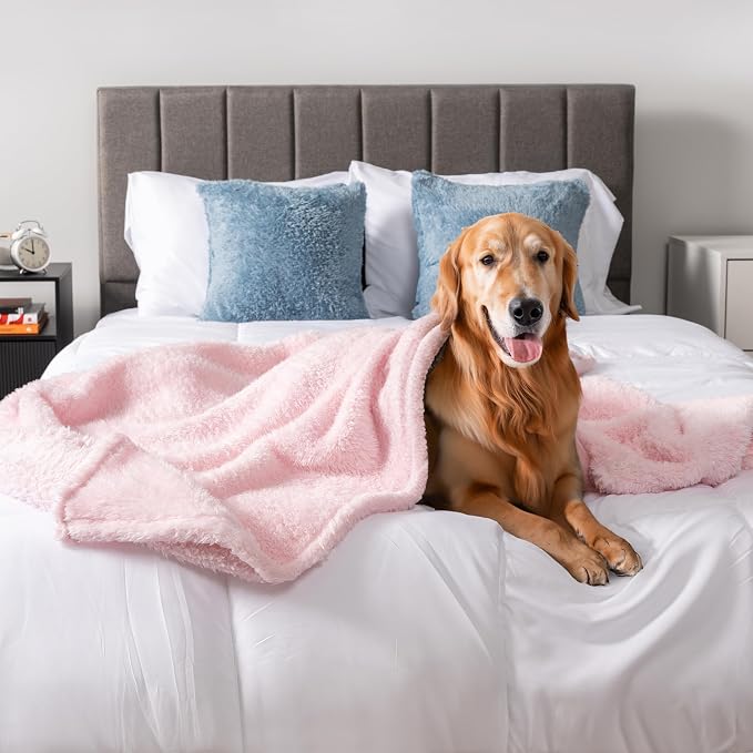 PETAMI Fluffy Fleece CAT and Dog Throw Blanket, Pink, X-Large