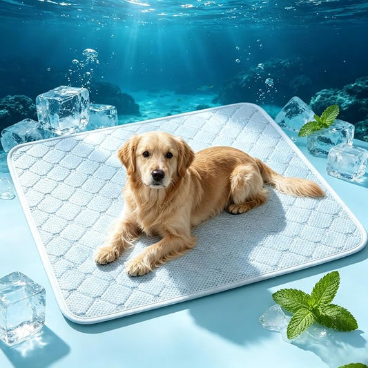 Pet Cooling Mat Scratch Resistant QMAX>0.5 Instant 6-12°F Drop,No Water or Electricity Needed Self Cooling Crate Mat for Bed, Floor, Car Travel Indoor Outdoor Summer Use Light Gray 42" x 28"