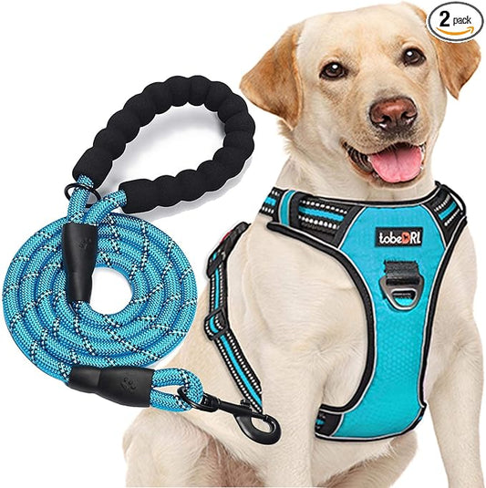 tobeDRI No Pull Dog Harness Adjustable Reflective Oxford Easy Control Medium Large Dog Harness with A Free Heavy Duty 5ft Dog Leash