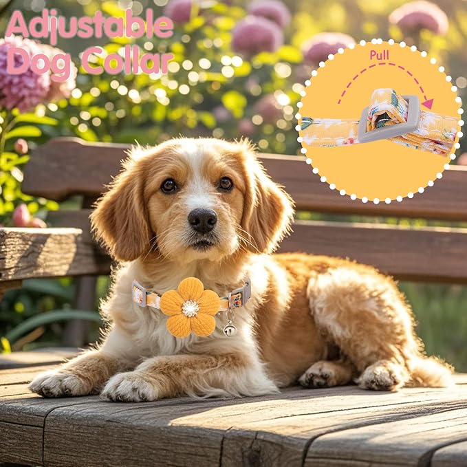 Medium Dog Collar with Flower, Dog Collars for Medium Dogs Collar for Girl Cute Dog Collar with Bell, Adjustable Length