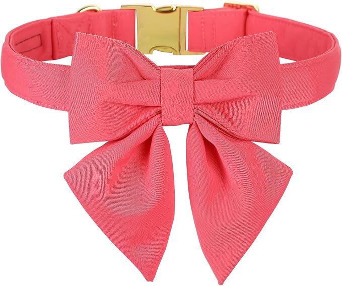 Maca Bates Peach Pink Dog Collar with Cute Solid Sailor Bow Tie for Small Girl Boy Dogs,Girly Adjustbale Durable Breakaway Soft Collars with Bowtie for Female Male Puppy,Pet with Metal Buckle