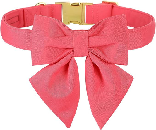 Maca Bates Peach Pink Dog Collar with Cute Solid Sailor Bow Tie for Extra Small Girl Boy Dogs,Girly Adjustbale Durable Breakaway Soft Collars with Bowtie for Female Male Puppy,Pet with Metal Buckle