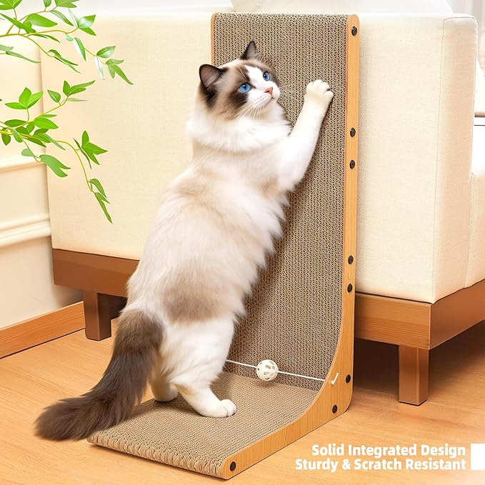Value 2-Pack 26.8 Inch Cat Scratching Post, Premium High Density Cardboard Cat Scratcher for Multi-Cat Homes, Reinforced Durable Scratching Pad with Catnip Toy Ball for Indoor Cats