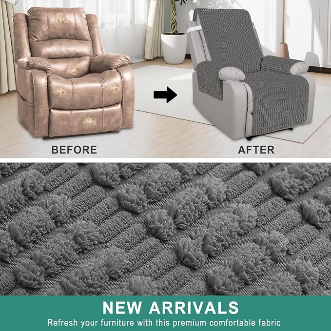 Foxdecor Recliner Chair Covers, Recliner Cover Non-Slip Chair Covers, Washable Recliner Couch Cover Furniture Protector, Cover for Recliner Chair with Elastic Straps. (Dark Grey, 30" W)