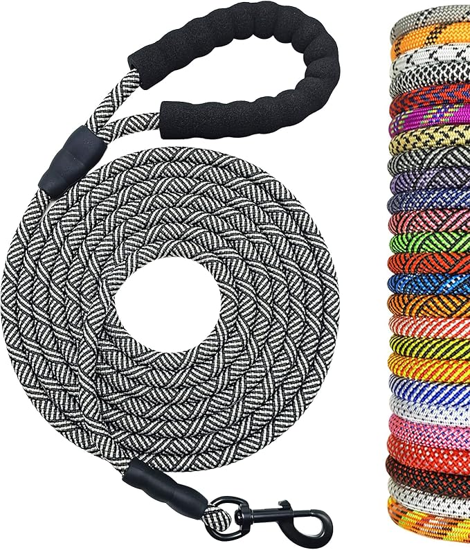 MayPaw Heavy Duty Rope Dog Leash, 3/4/6/7/8/10/12/15/20/30 FT Long Dog Lead Nylon Pet Leash, Soft Padded Handle Thick Lead Training Leashes for Large Medium Dogs (20ft * 1/2", Black)