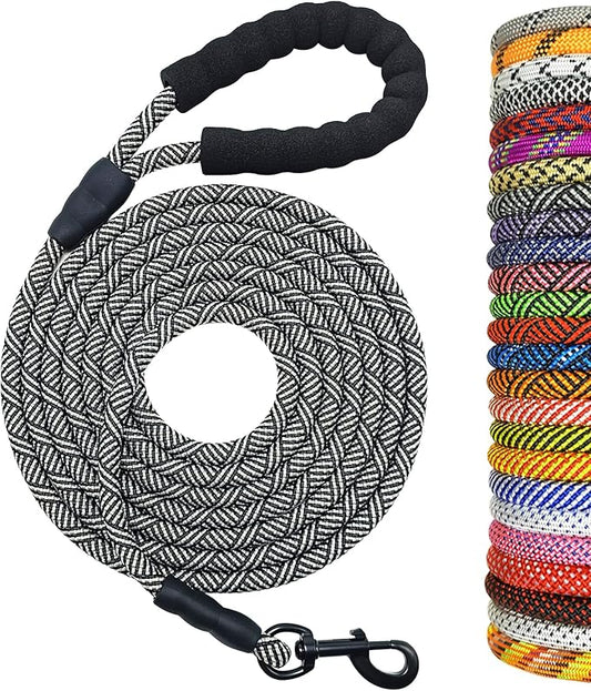 MayPaw Heavy Duty Rope Dog Leash, 3/4/6/7/8/10/12/15/20/30 FT Long Dog Lead Nylon Pet Leash, Soft Padded Handle Thick Lead Training Leashes for Large Medium Dogs (20ft * 1/2", Black)