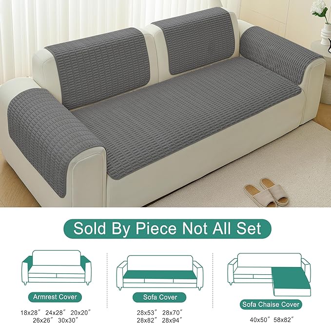 Foxdecor Couch Arm Covers Sofa Arm Cover, Arm Chair Covers Set of 2, Non-Slip Chair Arm Covers, Arm Rest Cover for Sofa, Armchair Slipcovers Couch Protector (Dark Grey 18x28 inch)