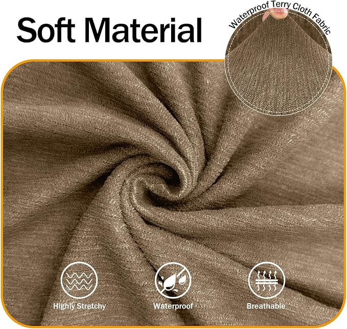 Waterproof Stretch Spandex Chair Sofa Slipcover,Washable Non-Slip Soft Couch Cover with Elastic Bottom, Leakproof Furniture Protector for Kids, Pets, Dogs & Cats (Chair, Brown)