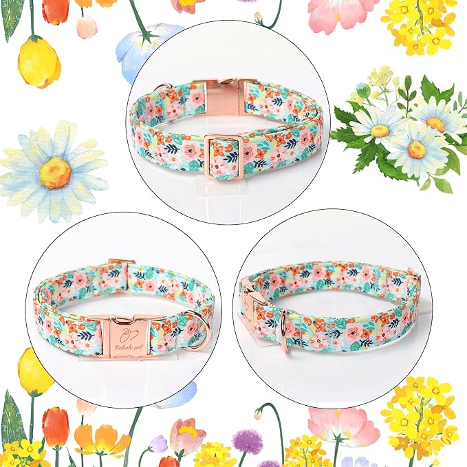 Floral Dog Collar - Cute Summer Flowers Dog Collars for Small Dogs, Durable Adjustable Male Female Puppy Collar with Metal Buckle S