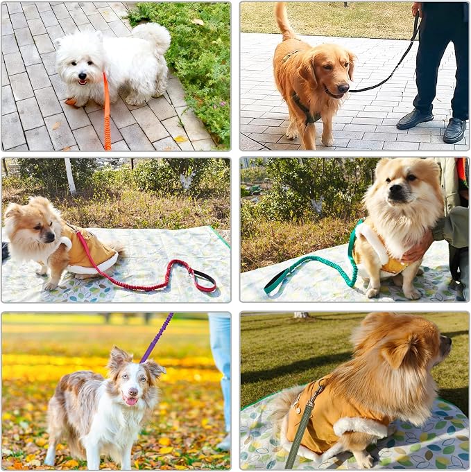 WYuZe 4FT Bungee Dog Leash for Strong Puppy Medium Dogs- Reflective, Shock Absorbing, Elastic Nylon Leash with Padded Handle for Safety Comfort No Pull Walking Training (Red, 3/4"-Wide)