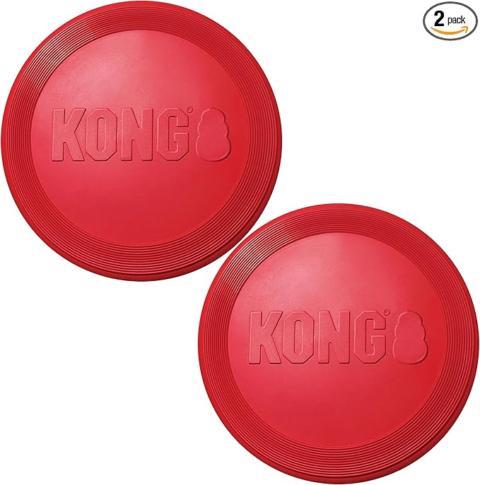 KONG Flyer - Durable Dog Toy for Outdoor Playtime - Natural Rubber Flying Disc, Dog Toy for Fetch - Safer Disc for Healthy Activity - for Small Dogs (Pack of 2)