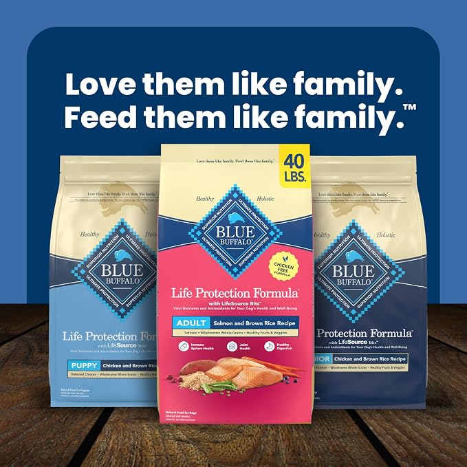 Blue Buffalo Life Protection Formula Salmon & Brown Rice Adult Dry Dog Food, Supports Immunity with Antioxidant-Rich LifeSource Bits, Promotes Healthy Muscle Development, Skin & Coat Health, 40 lbs.