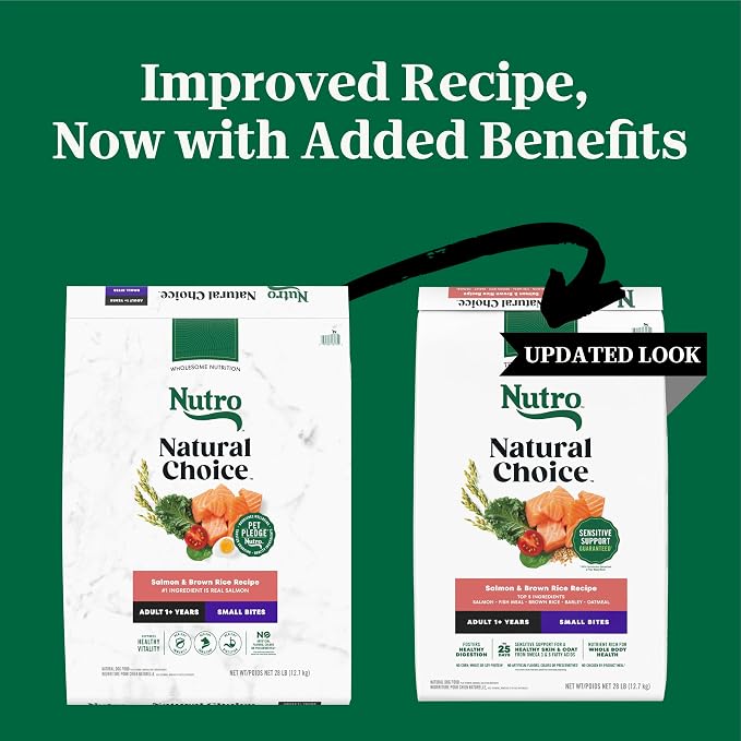 Nutro Natural Choice Small Bites Dry Dog Food, Adult Dog Food Dry Salmon and Brown Rice Recipe, 28 lbs.