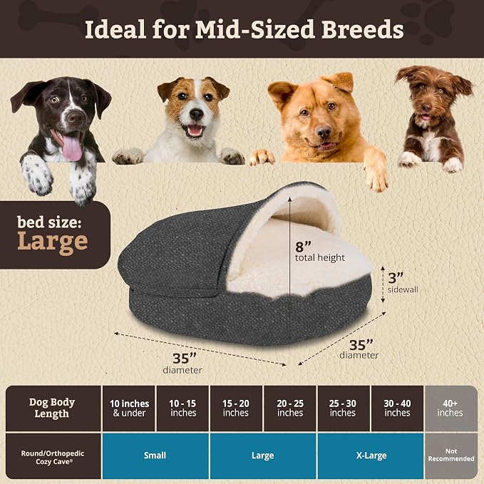 Snoozer Cozy Cave Dog Bed - Indoor Dog Bed with Cover Cave, Covered Calming Burrow for Small & Medium Sized Pets with Blanket Attached, Enclosed, Removable Washable Cover - Large, Merlin Pewter