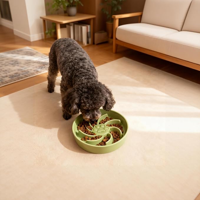Ceramic Slow Feeder Dog Bowl, 3 Cup Dog Food or 25oz Water, Slow Eating Bowl for Middle Breed, Maze Puzzle Feeder for Fast Eaters, Anti-Choking Stop Bloat, Non-Slip BPA Free (Green)