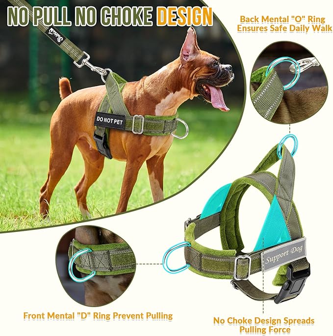 SlowTon No Pull Dog Harness - Heavy Duty Dog Harness and Leash Set for Medium Large Dogs, Reflective Tactical Harness with Soft Padded and Front Clip for Easy Walk and Training (Green, L)