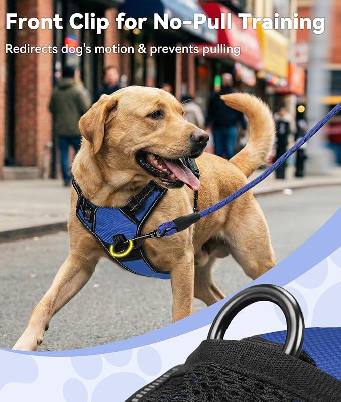 Joytale No Pull Dog Harness for Large Dogs, Reflective Pet Vest with Front Clip, Adjustable Soft Padded Harnesses with Easy Control Handle for Training and Walking, Navy Blue, L