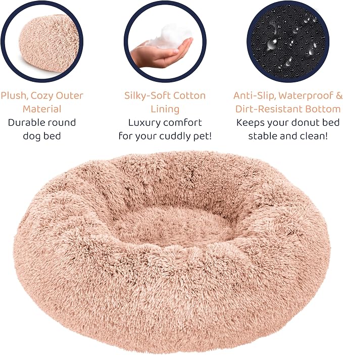 Petloox Donut Dog Bed - Premium Comfort for Anxiety Relief - Fluffy & Calming Design with Ultra-Plush Support | Cozy Round Dog Bed with Super Soft Circle Style (Size S Pink)