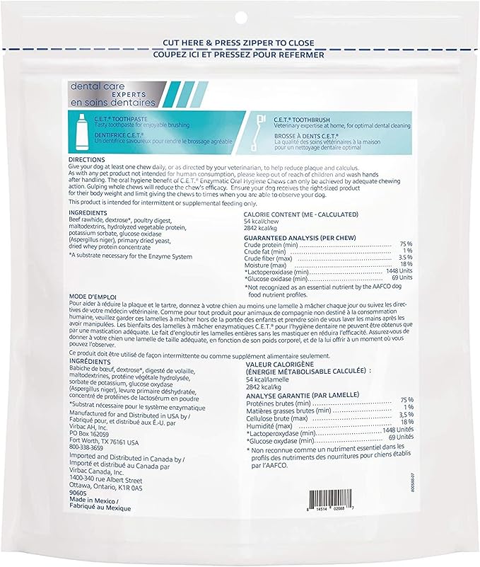 Virbac C.E.T. Enzymatic Oral Hygiene Chews, Medium Dog, 30 Count