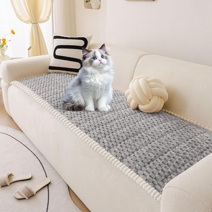 OTOB Couch Cover for Dogs Washable All Seasons Non Slip Fuzzy Pet Couch Covers Sofa Slipcovers Cushion Mat, Plush Soft Cozy Furniture Protector Kids Pet Friendly (Light Gray, 23.6" x 47.2")