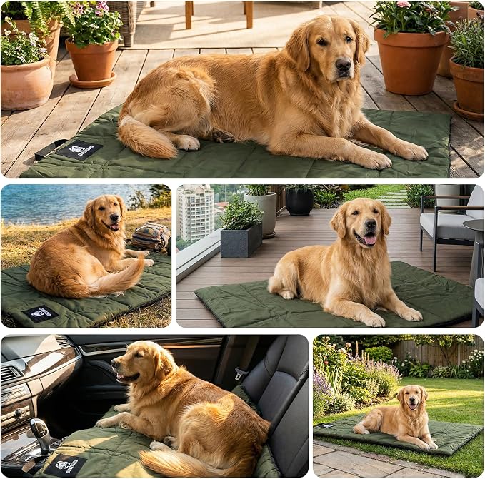ONETIGRIS Large Dog Bed Washable Matteress Anti Slip Cushion for Pets Sleeping, 3.6ft by 2.2ft Water-Resistant Pet Bed for Indoor Outdoor(Green,S)