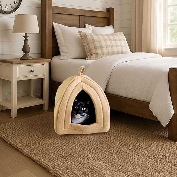 Cat House - Indoor Bed with Removable Foam Cushion - Pet Tent for Puppies, Rabbits, Guinea Pigs, Hedgehogs, and Other Small Animals by PETMAKER (Tan)