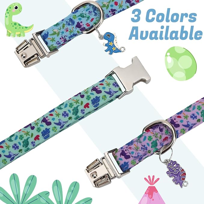 3 Pack Dinosaur Dog Collars for Small Dogs Cute Dog Collars with Pendant for Boy Male Dogs Dinosaur Puppy Pet Collar